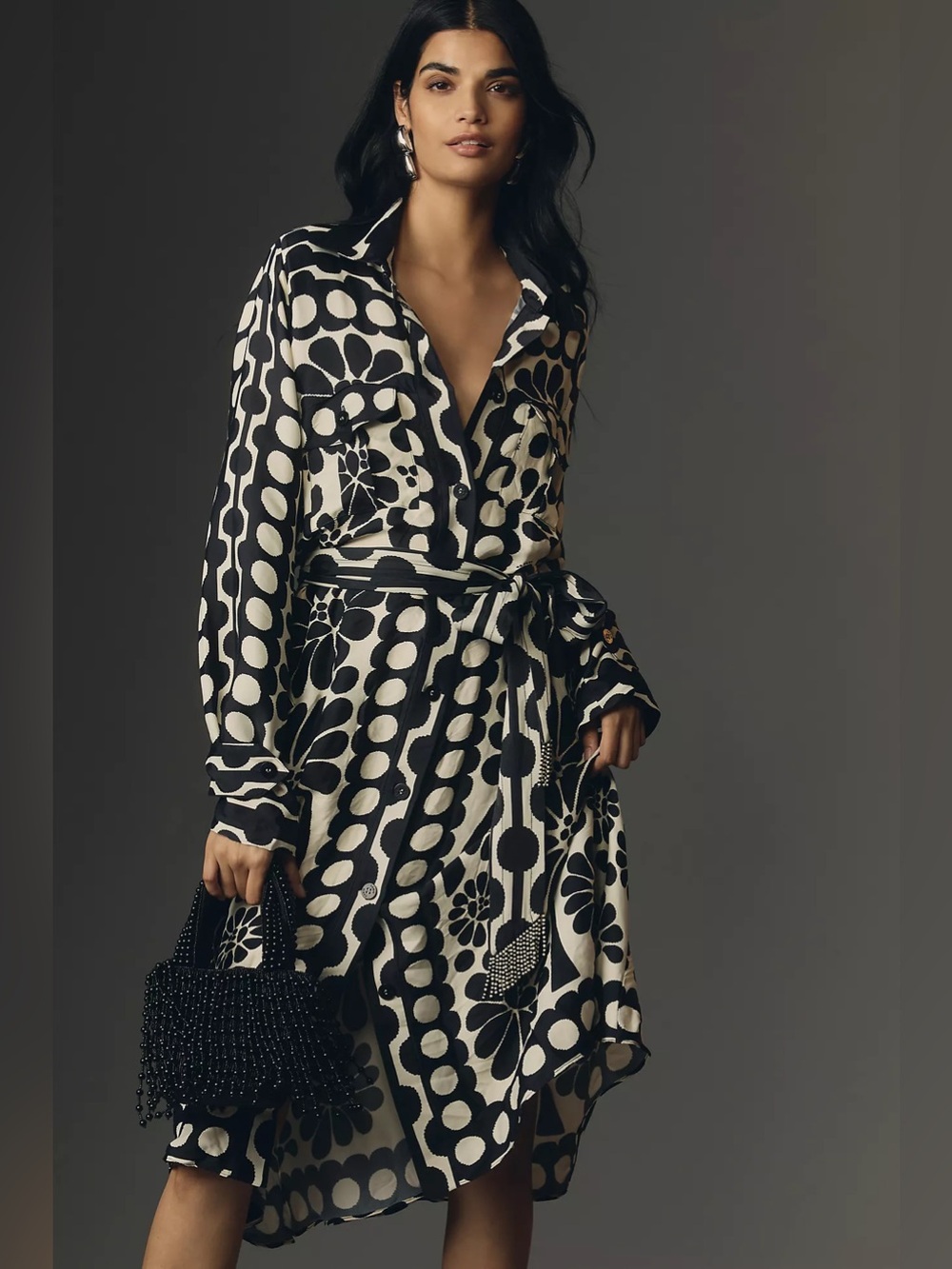 Farm Rio Palermo Long-Sleeve Belted Midi Dress Size M
